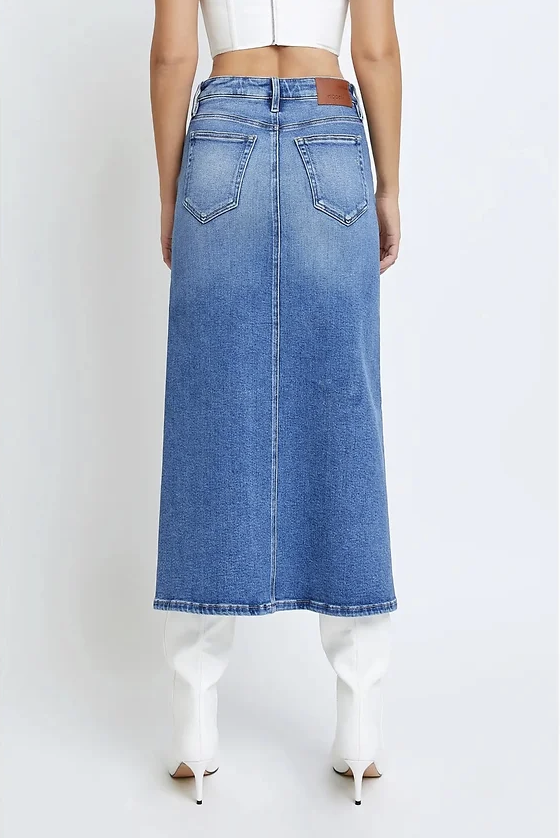 【BAON】Ucho Washing Denim Midi Skirt Road Trip Denim Midi Skirt – washlabshop